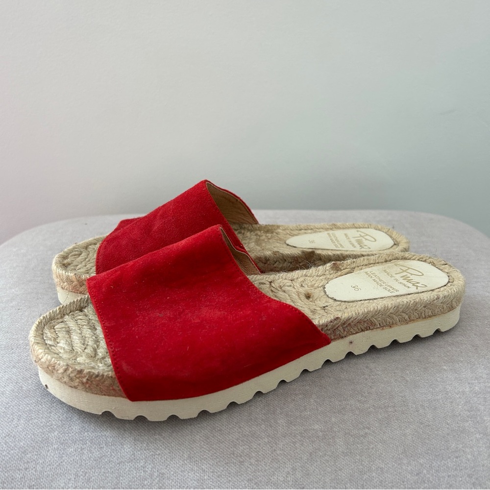 PIMA 2 Red Suede Espadrille Slide Sandals Size 6 Made in Spain Euro Summer Bold